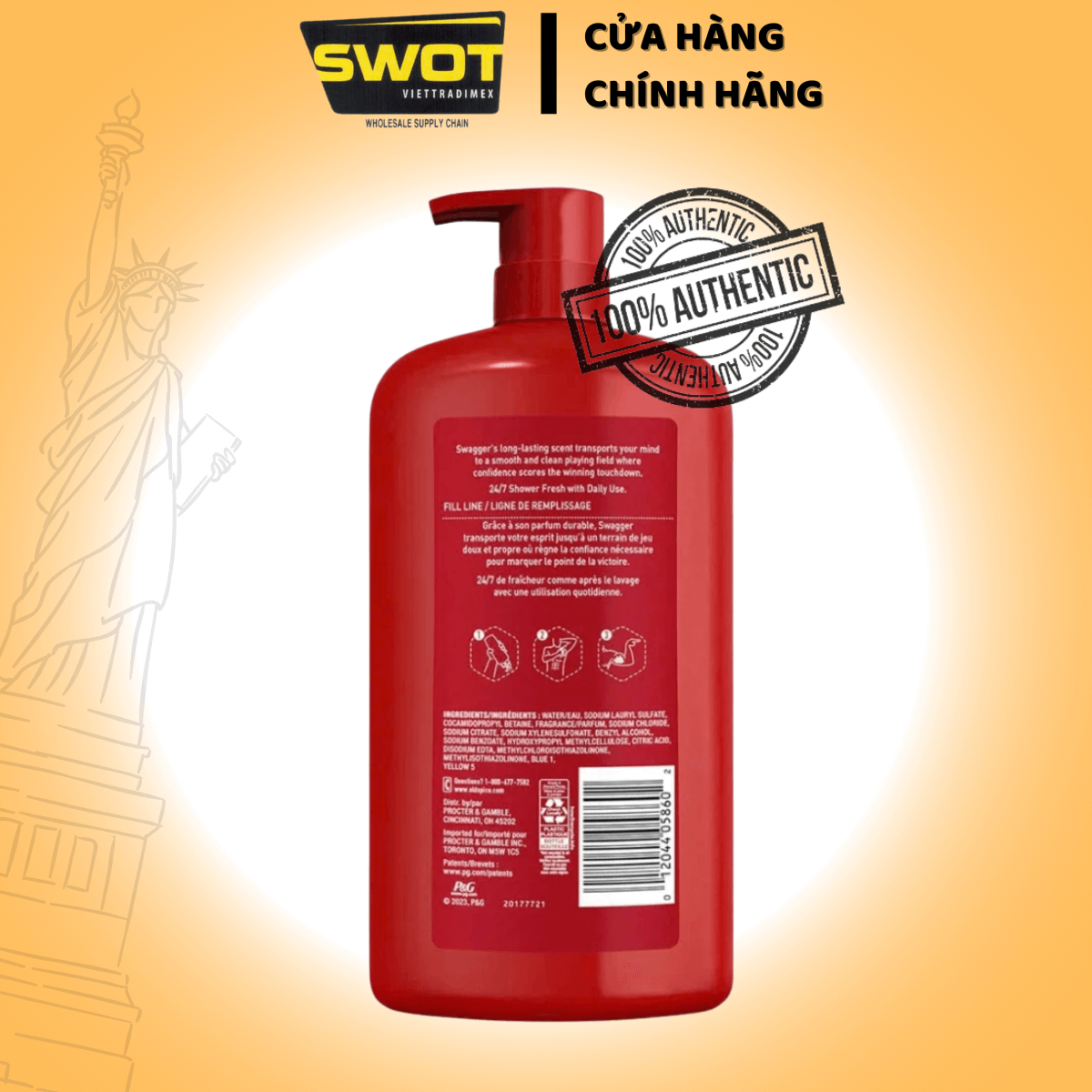 Sữa tắm Nam Old Spice Swagger Body Wash 887ml - MỸ, dòng sữa tắm đậm chất nam tính, nổi bật với mùi hương mạnh mẽ và bền lâu - SWOT