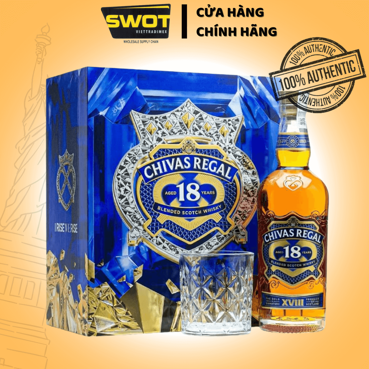 Rượu Chivas Regal 18 Years 750ml của Scotland (Anh Quốc), một lựa chọn whisky Scotch pha trộn cao cấp, phong phú và mượt mà, phù hợp với người sành Whisky hoặc dùng làm quà biếu cao cấp - SWOT