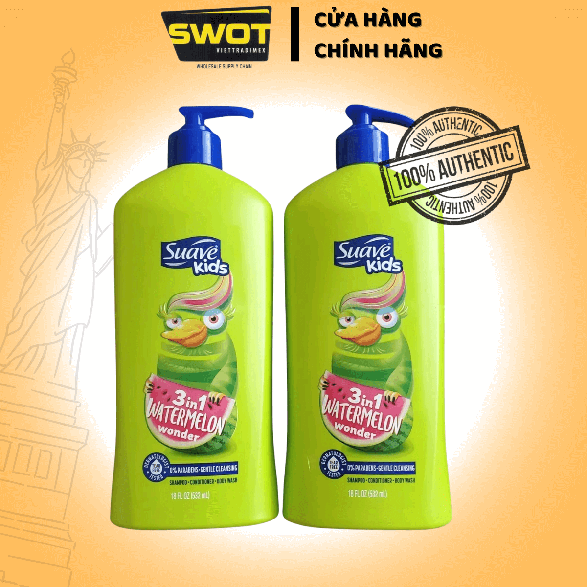 Sữa tắm gội xả cho bé Suave Kids 3in1 Watermelon Wonder 1.18L và 532ML hàng cao cấp của MỸ - SWOT