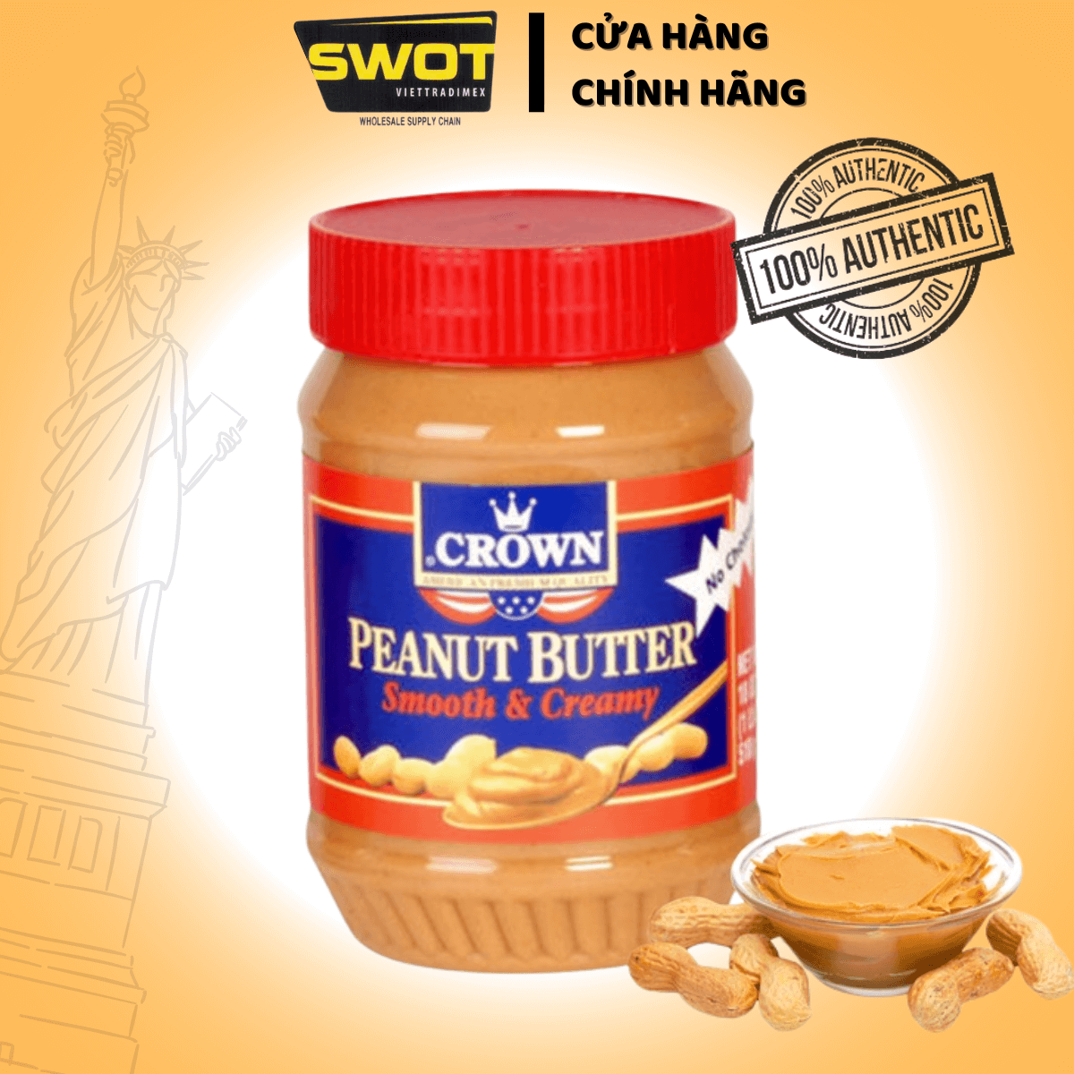 Bơ Đậu Phộng CROWN của Mỹ, hương thơm béo ngậy từ hạt đậu phộng, bơ mềm mịn có thể ăn kèm cùng bánh mì, hoặc chế biến theo sở thích, ít calo phù hợp với người ăn kiêng - SWOT