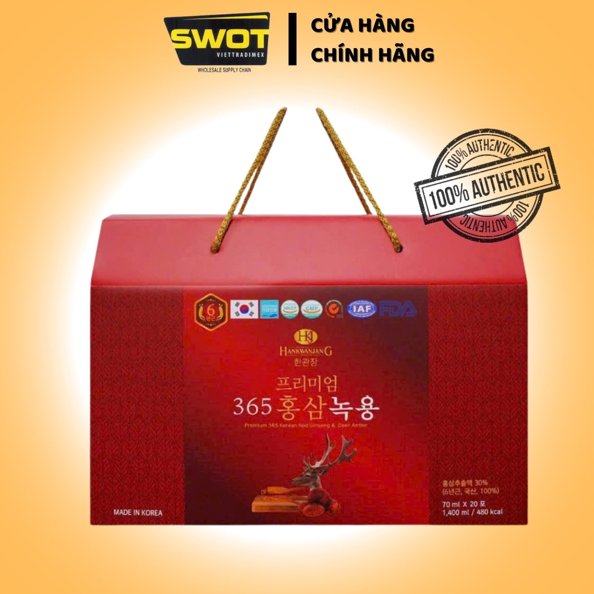 Nước Hồng Sâm Nhung Hươu Linh Chi Hàn Quốc - Hộp 20 gói x 70ml, tăng cường sinh khí, bổ máu, hoạt huyết, giúp cơ thể cường tráng khỏe mạnh - SWOT