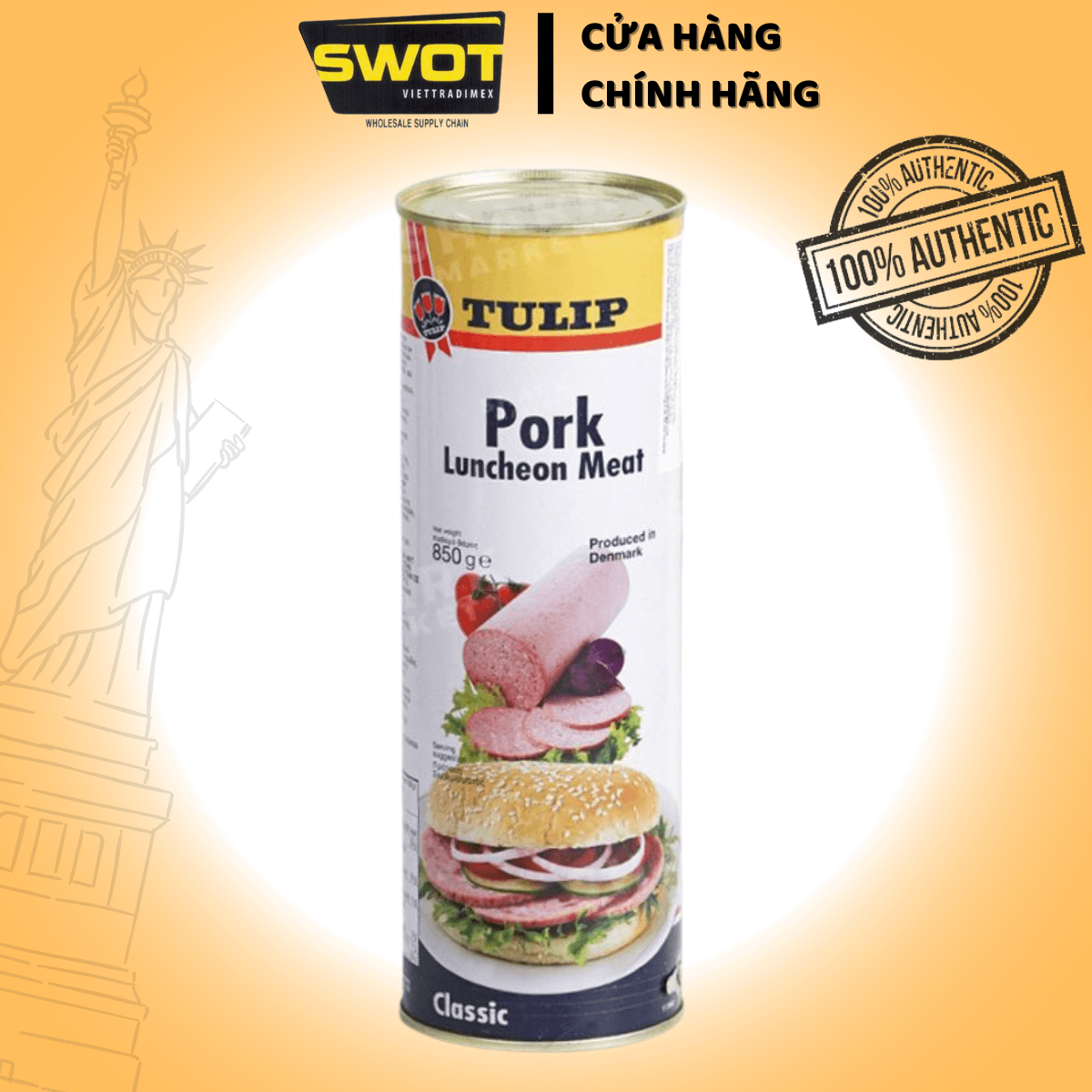 Thịt hộp Tulip của Đan Mạch 340g, Thịt hộp Mỹ cao cấp, nguyên vị heo và gà truyền thống, siêu thơm ngon