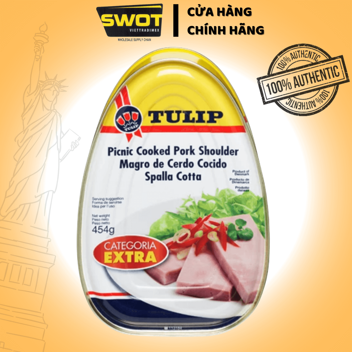 Thịt hộp Tulip của Đan Mạch 340g, Thịt hộp Mỹ cao cấp, nguyên vị heo và gà truyền thống, siêu thơm ngon