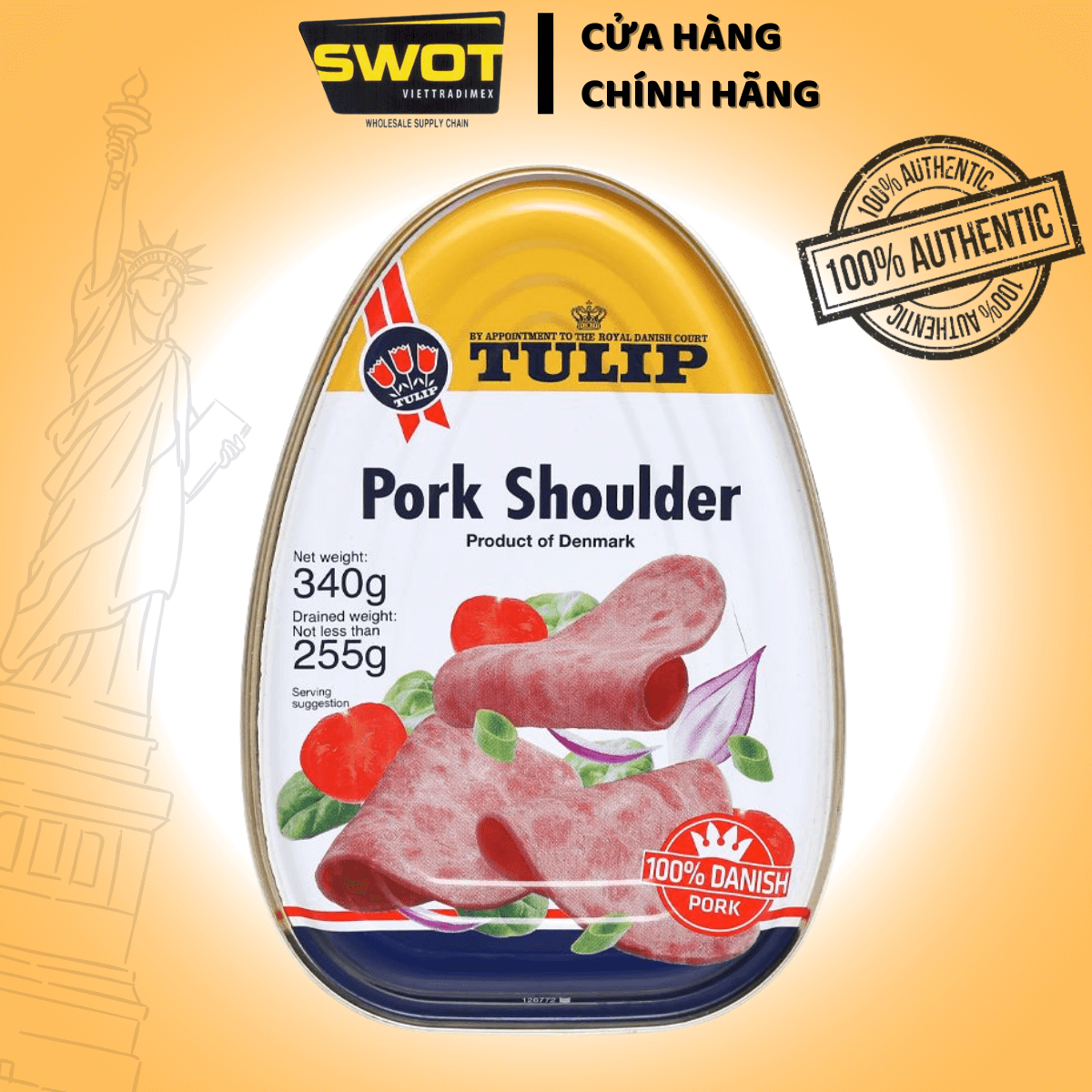 Thịt hộp Tulip của Đan Mạch 340g, Thịt hộp Mỹ cao cấp, nguyên vị heo và gà truyền thống, siêu thơm ngon