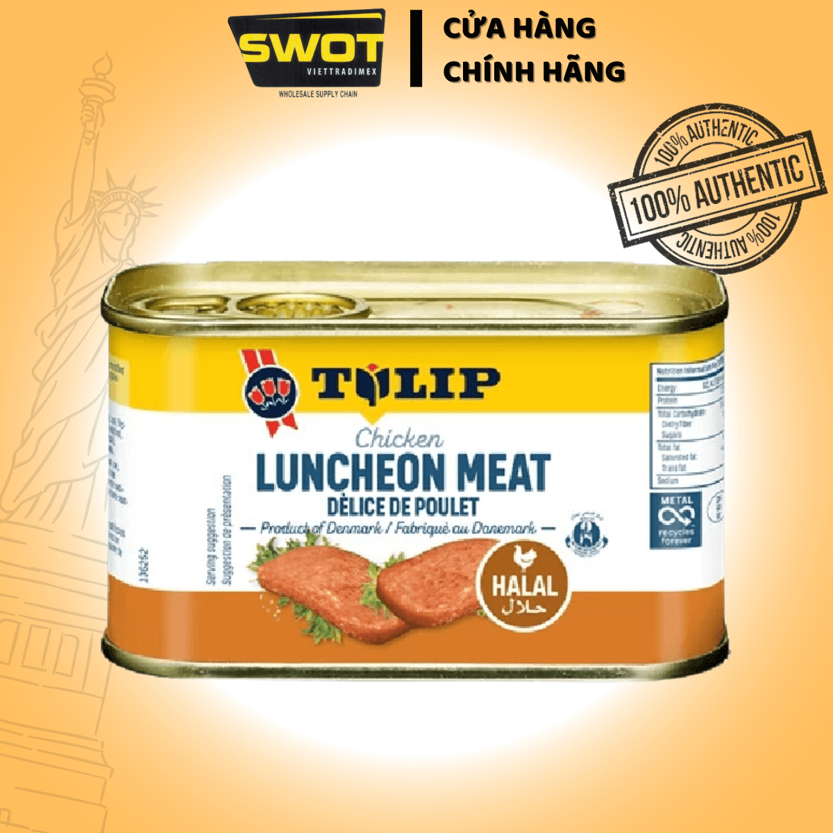 Thịt hộp Tulip của Đan Mạch 340g, Thịt hộp Mỹ cao cấp, nguyên vị heo và gà truyền thống, siêu thơm ngon