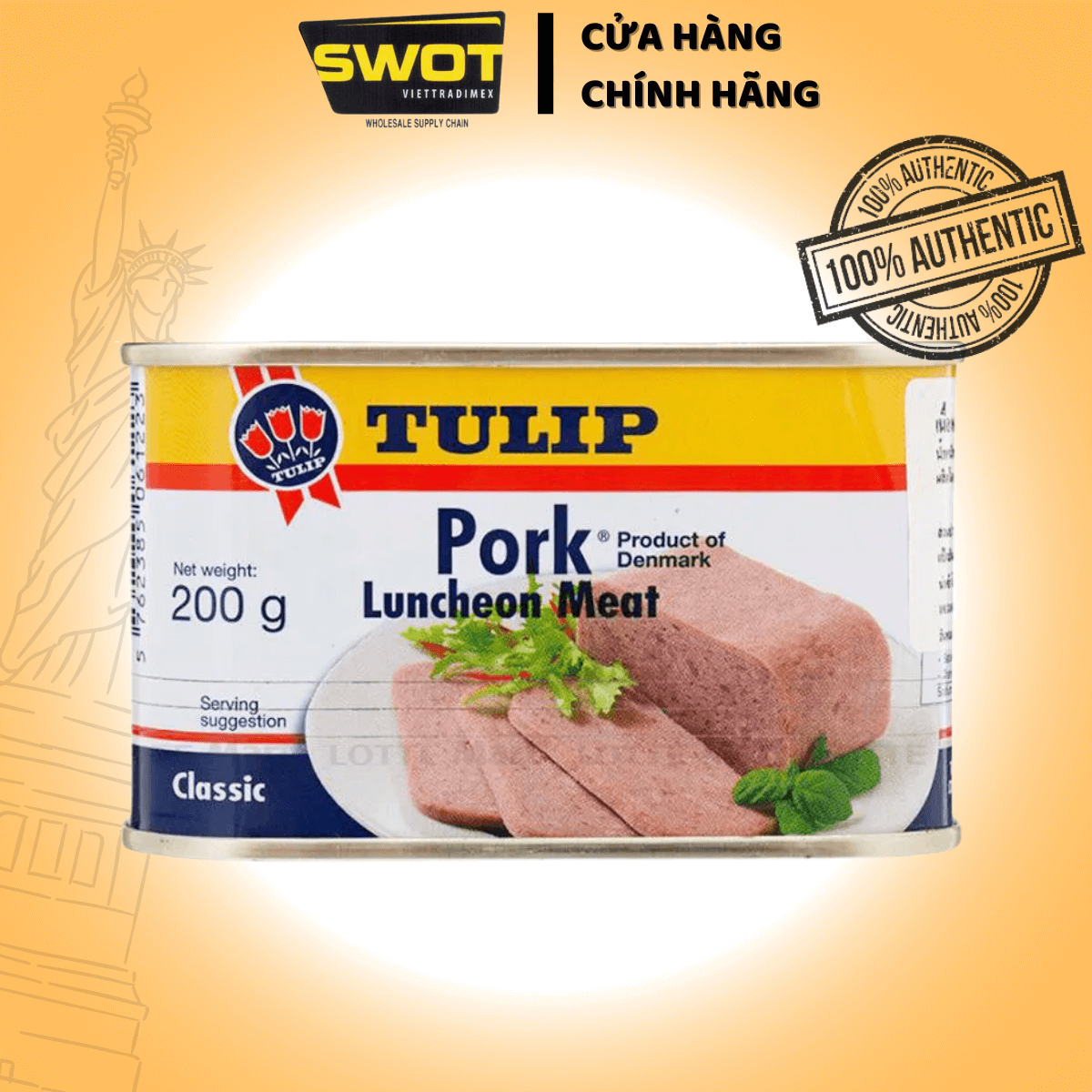 Thịt hộp Tulip của Đan Mạch 340g, Thịt hộp Mỹ cao cấp, nguyên vị heo và gà truyền thống, siêu thơm ngon