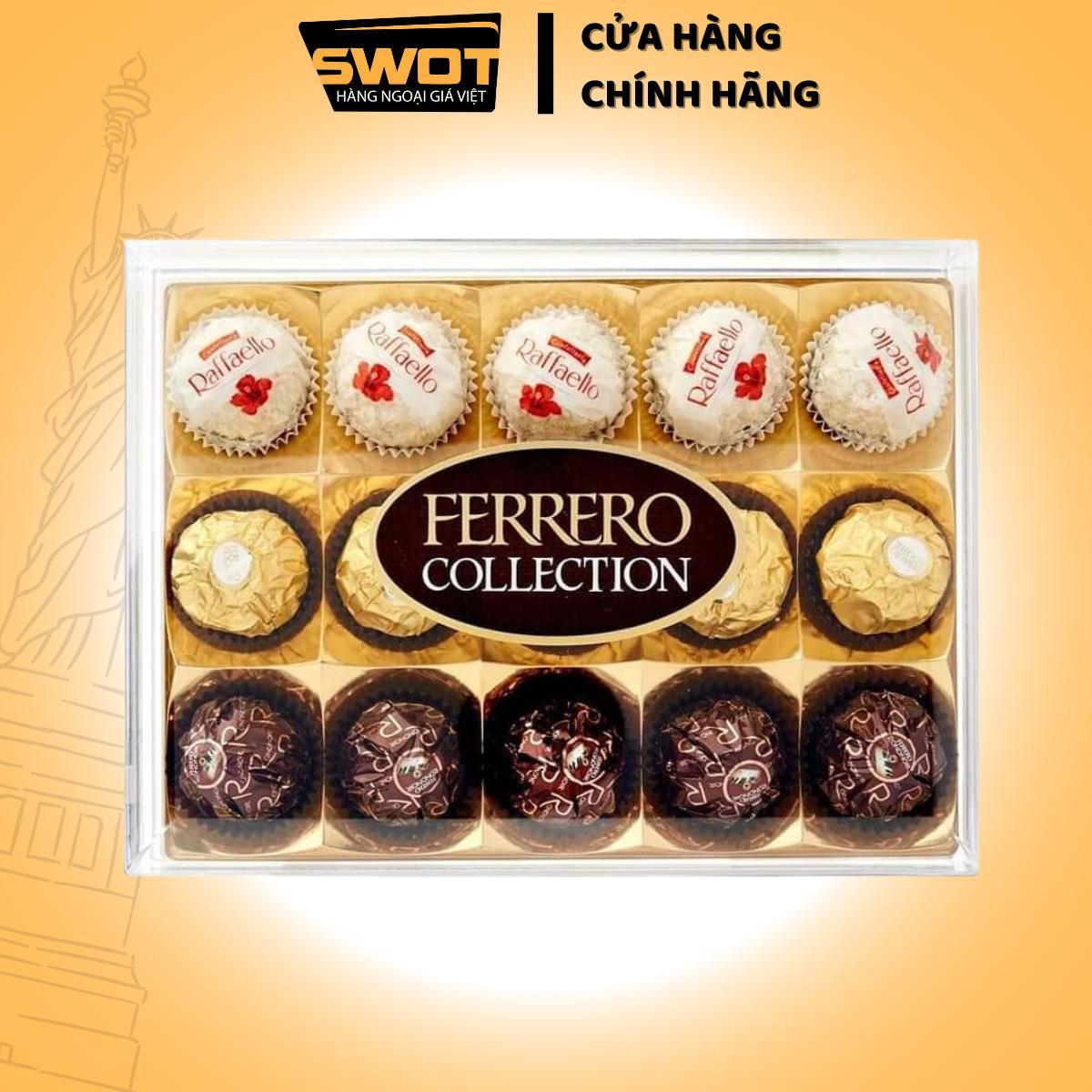 Socola Ferrero Collection Cao Cấp của Ý, thơm ngon đậm vị, được bọc một lớp socola sữa bên ngoài kết hợp cùng các loại hạt, có nhân kem và hạt dẻ bên trong - SWOT