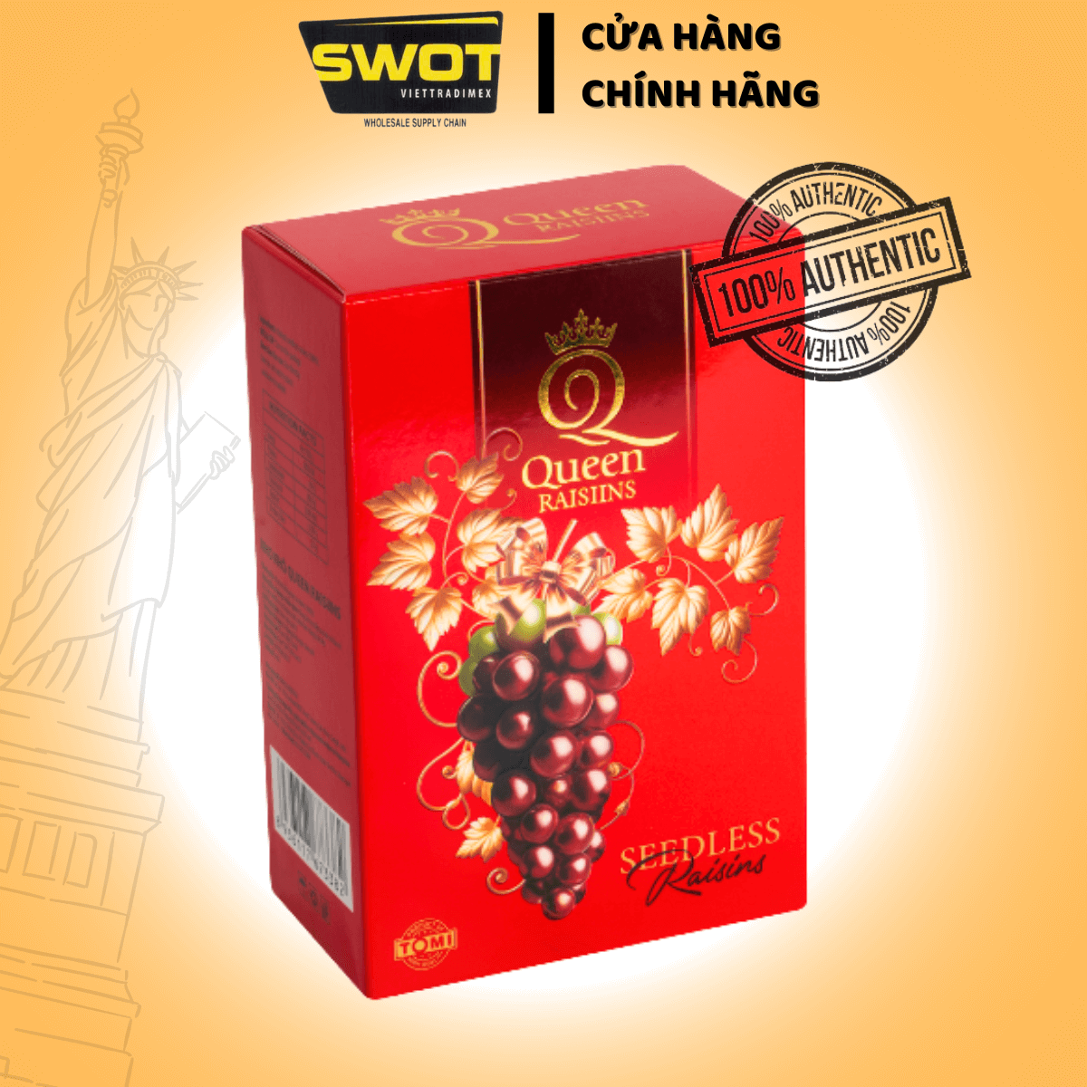 Nho Khô Queen Raisiins hộp giấy chữ nhật 90gr là món ăn vặt tự nhiên giàu dinh dưỡng - SWOT