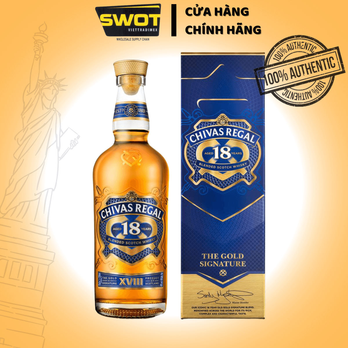 Rượu Chivas Regal 18 Years 750ml của Scotland (Anh Quốc), một lựa chọn whisky Scotch pha trộn cao cấp, phong phú và mượt mà, phù hợp với người sành Whisky hoặc dùng làm quà biếu cao cấp - SWOT