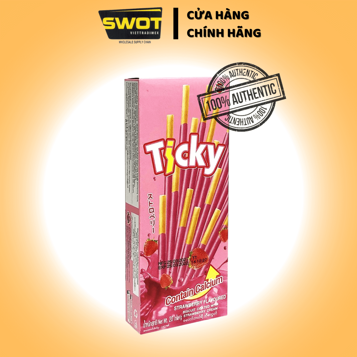 LỐC 13 HỘP BÁNH QUE TICKY THÁI LAN- VỊ DÂU I SỮA I SOCOLA I CAM -Dạng que giòn tan, bọc bên ngoài một lớp kem dâu hoặc kem sữa chocolate béo ngậy, thơm ngon - SWOT