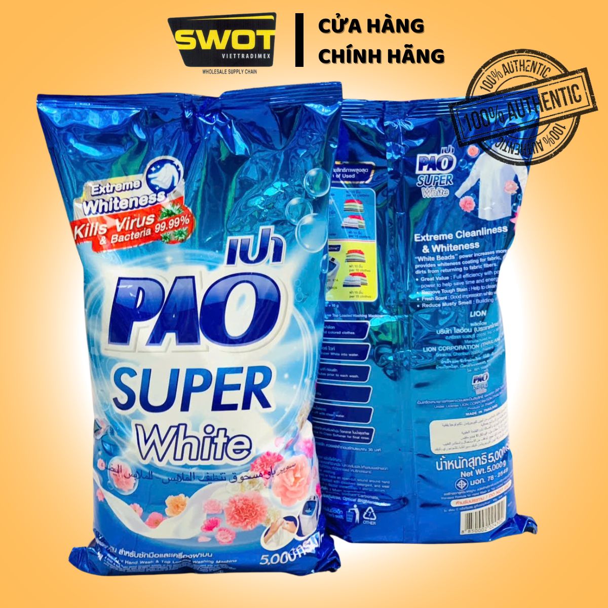 Bột Giặt PAO Túi Lớn của Thái Lan, bột giặt sạch sâu, đánh bay vết bẩn, dịu nhẹ cho da tay, lưu hương dài lâu - SWOT