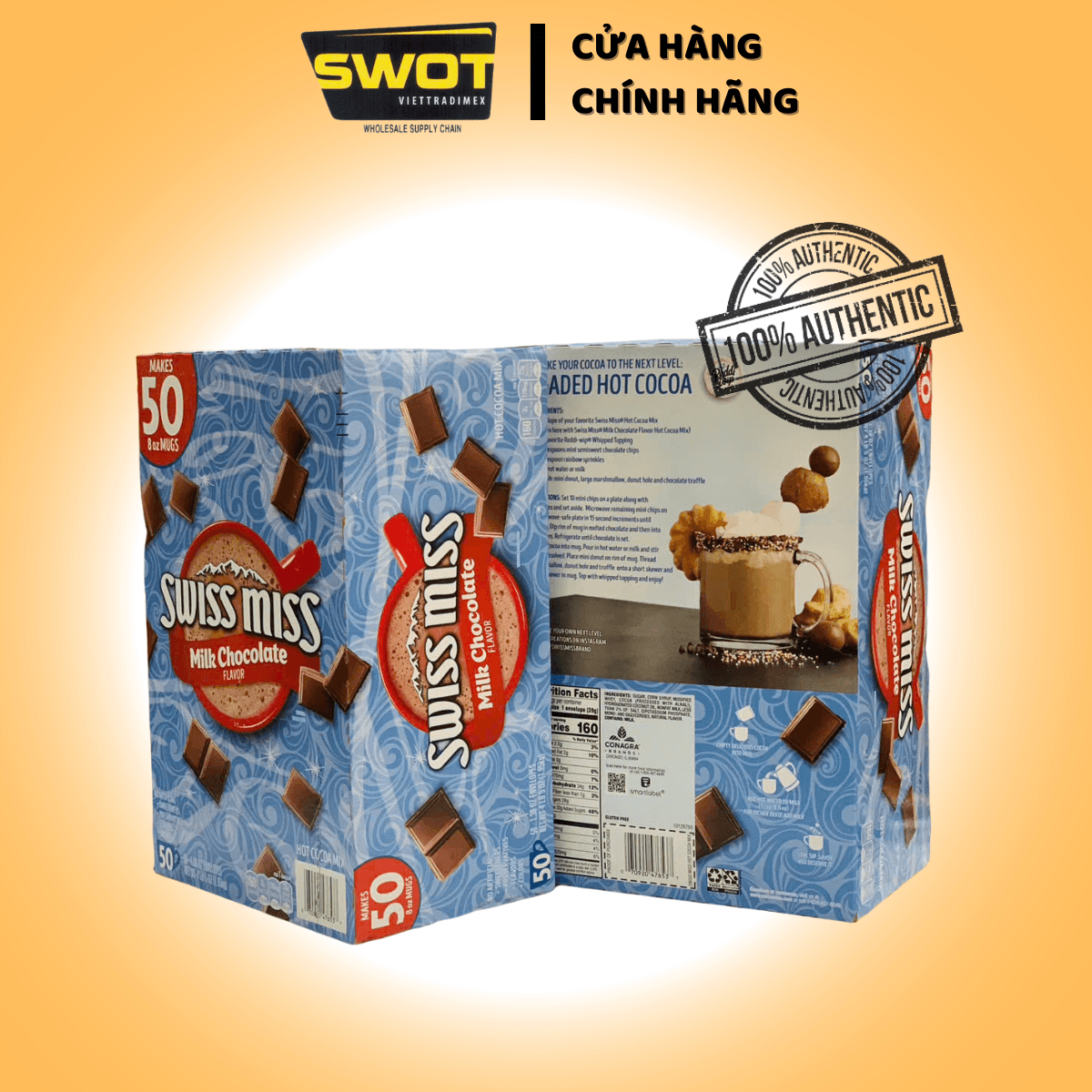Bột Cacao Swiss Miss Milk Chocolate Mỹ Hộp 50 Gói -1.95Kg, Bổ sung nhiều vitamin và khoáng chất - giúp phòng tránh các chứng bệnh như tim mạch, huyết áp, mệt mỏi, trầm cảm... - SWOT
