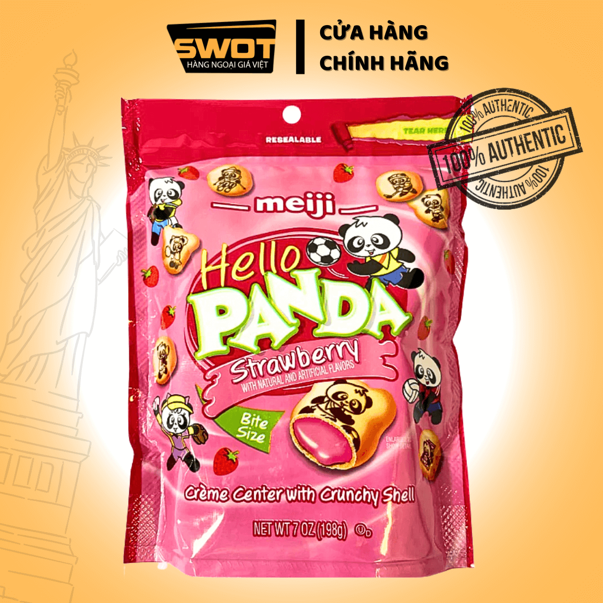 Bánh gấu Meji 198g các loại của Mỹ, là món ăn vặt thơm ngon phù hợp cho cả trẻ em và người lớn, có nhiều hương vị đa dạng như Chocolate, Vani, Dâu hay Caramel, đem đến trải nghiệm ngọt ngào và bất ngờ cho mọi cuộc vui - SWOT