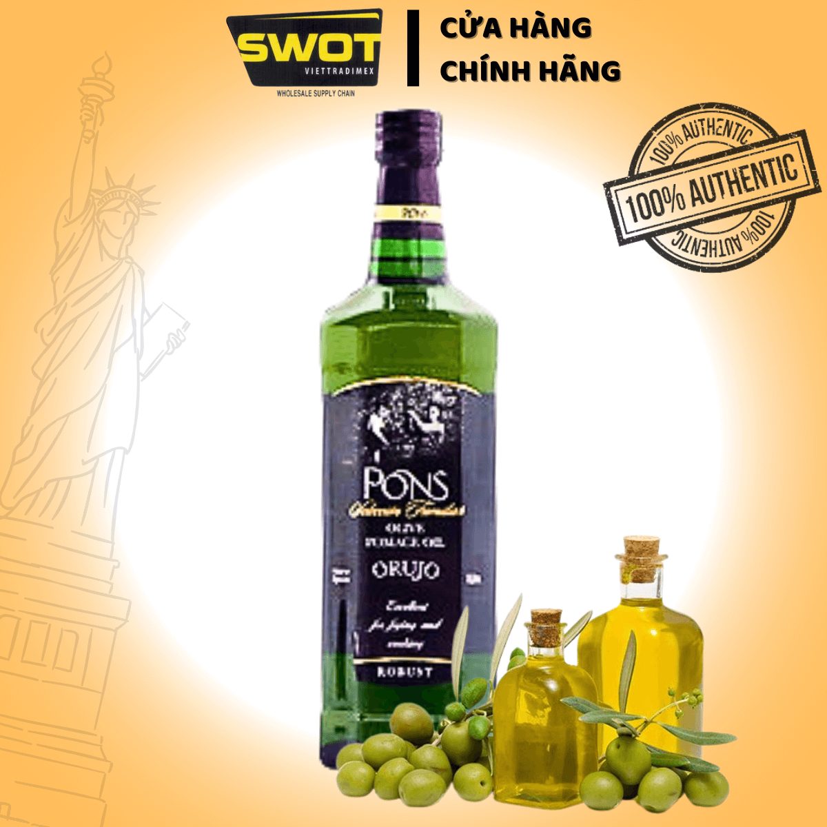 Dầu Ô-Liu PONS của Tây Ban Nha, dùng trực tiếp hoặc chế biến các món ăn: trộn salad, làm nước sốt, dùng chiên xào, làm bánh, thích hợp cho người ăn chay - SWOT