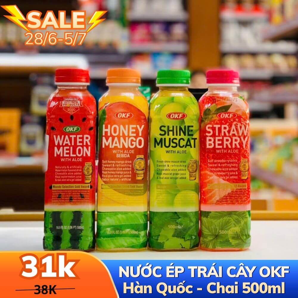 NƯỚC ÉP TRÁI CÂY OKF CỦA HÀN QUỐC - VỊ DƯA HẤU / MẬT ONG XOÀI / NHO / DÂU