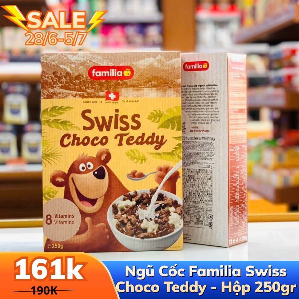 NGŨ CỐC FAMILIA SWISS CHOCO TEDDY - HỘP 250GR
