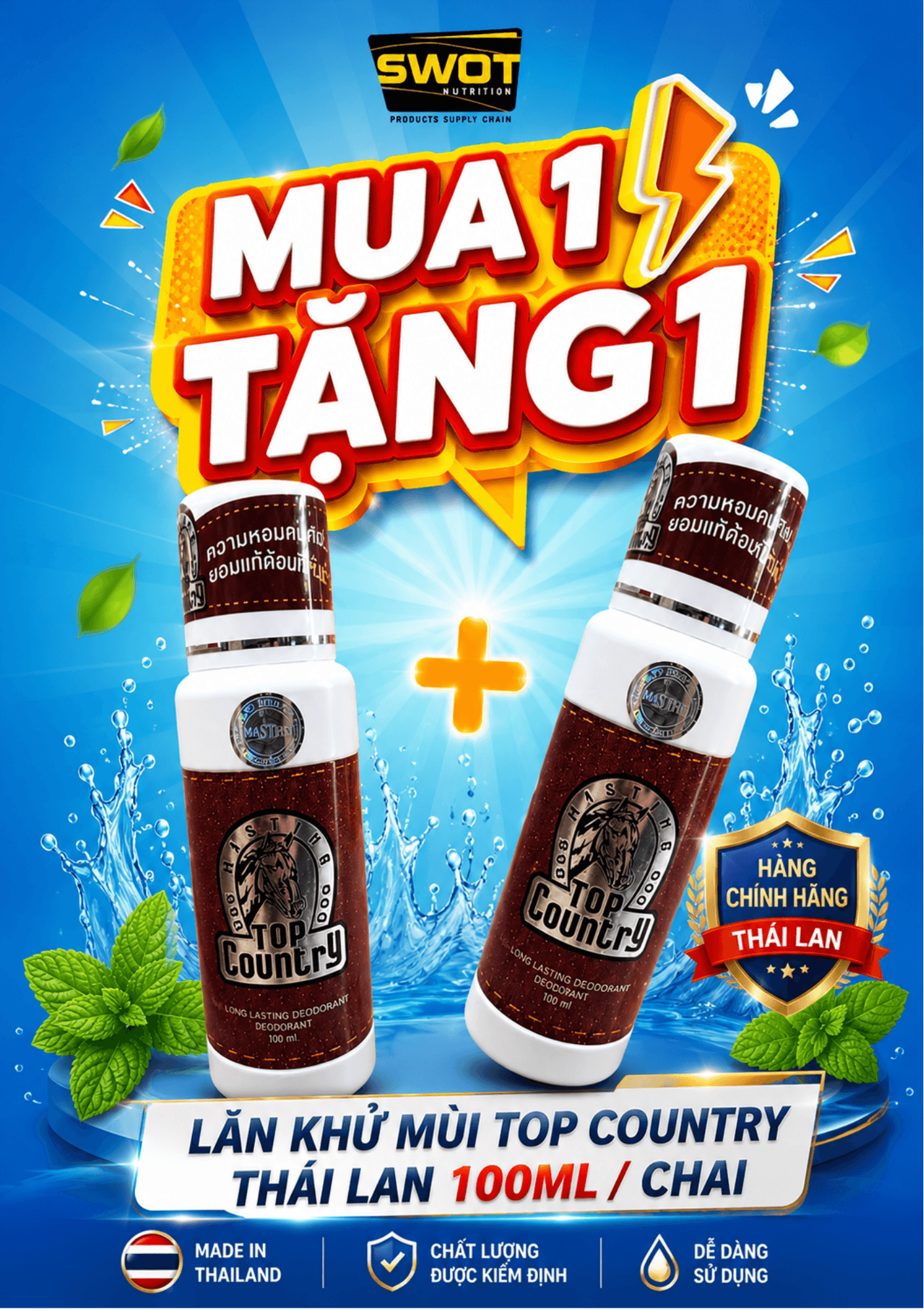 LĂN KHỬ MÙI TOP COUNTRY THÁI LAN - MUA 1 ĐƯỢC 2