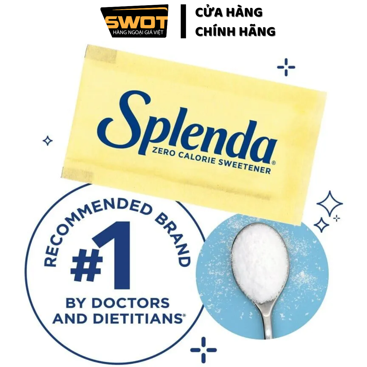 Combo 50 gói Đường ăn kiêng SPLENDA Mỹ, Đường thiên nhiên không calorie Mỹ, hỗ trợ ăn kiêng giảm cân - SWOT