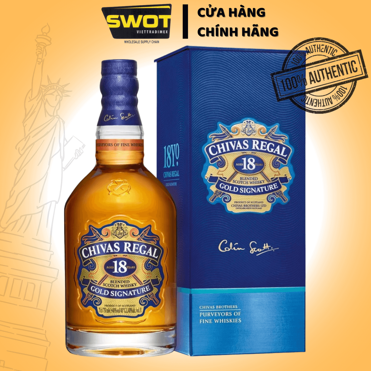 Rượu Chivas Regal 18 Years 750ml của Scotland (Anh Quốc), một lựa chọn whisky Scotch pha trộn cao cấp, phong phú và mượt mà, phù hợp với người sành Whisky hoặc dùng làm quà biếu cao cấp - SWOT
