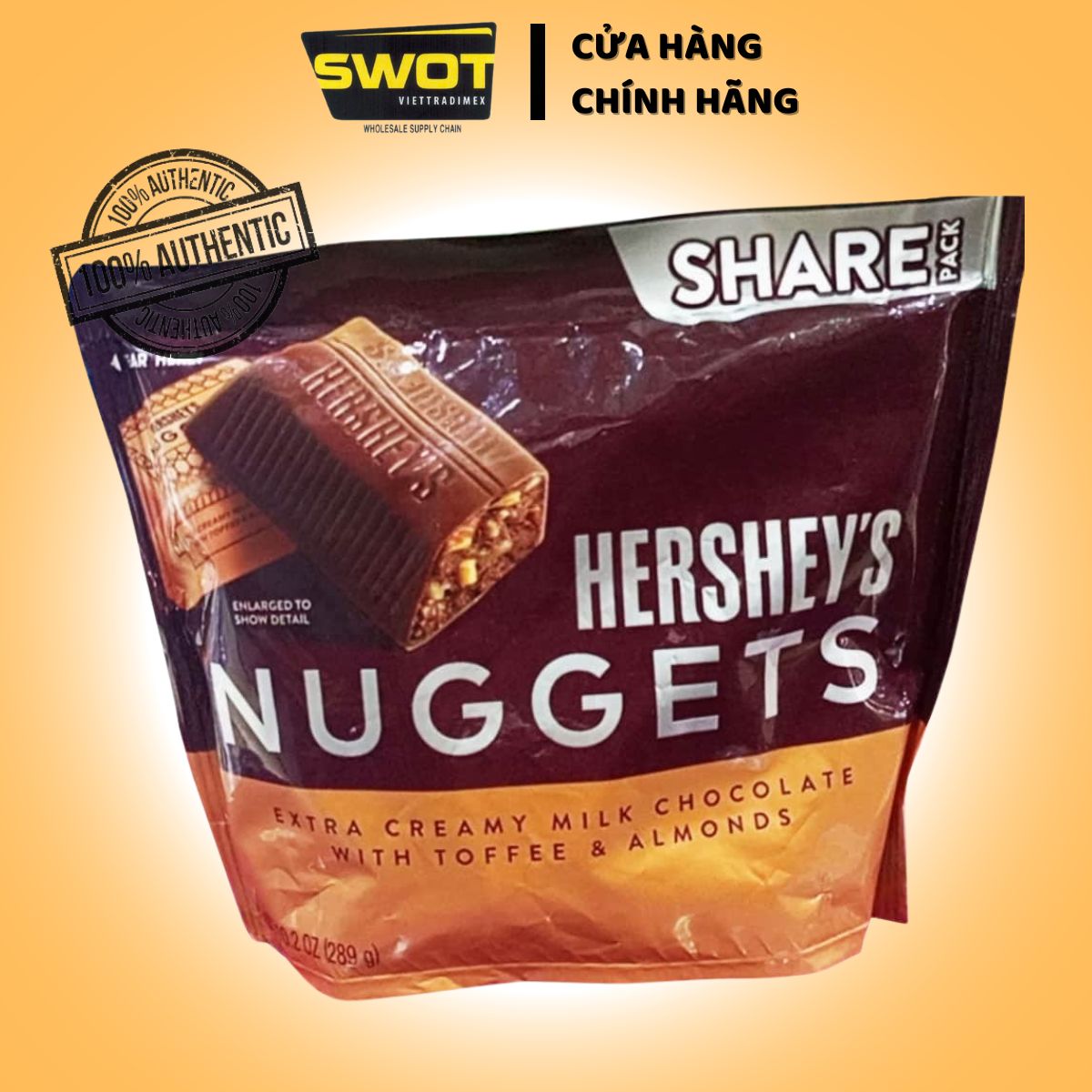 Socola Hershey's Kisses / Nuggets Share Pack của Mỹ - Vị Sữa, Hạnh Nhân, Socola Đen Đậm Vị Thơm Ngon - SWOT