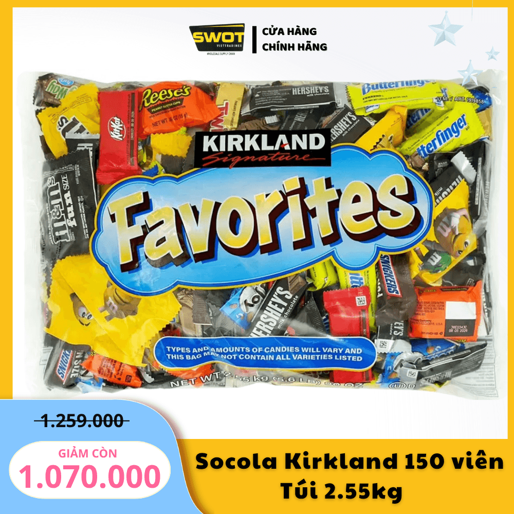 SOCOLA KIRKLAND MIX 150 VIÊN - TÚI 2,55KG
