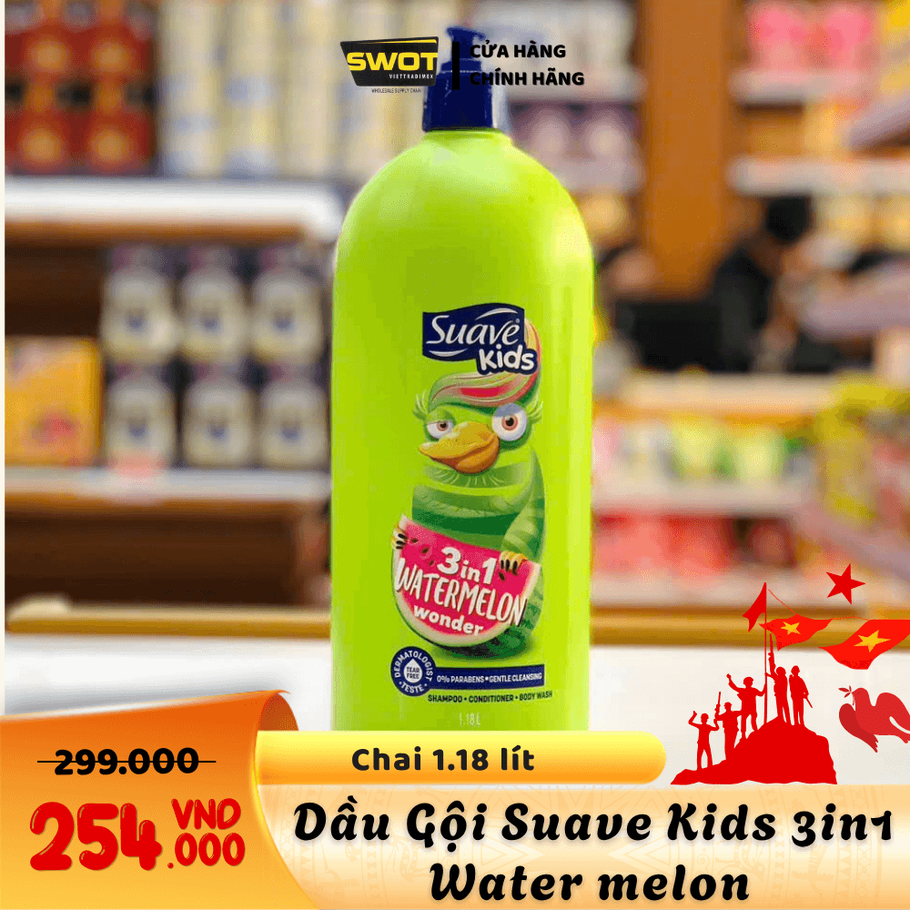DẦU GỘI SUAVE KIDS 3in1 - WATER MELON - CHAI 1.18 LÍT