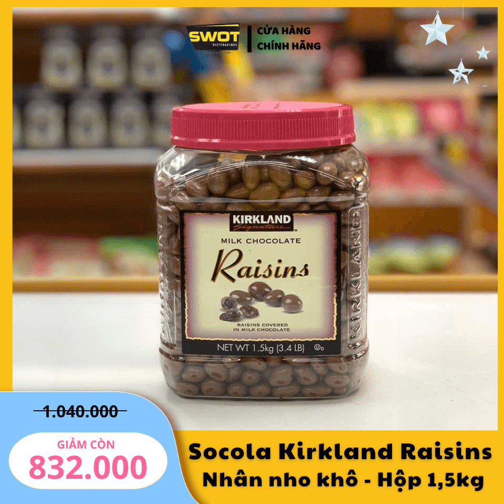 SOCOLA KIRKLAND RAISINS NHÂN NHO KHÔ - HỘP 1,5KG