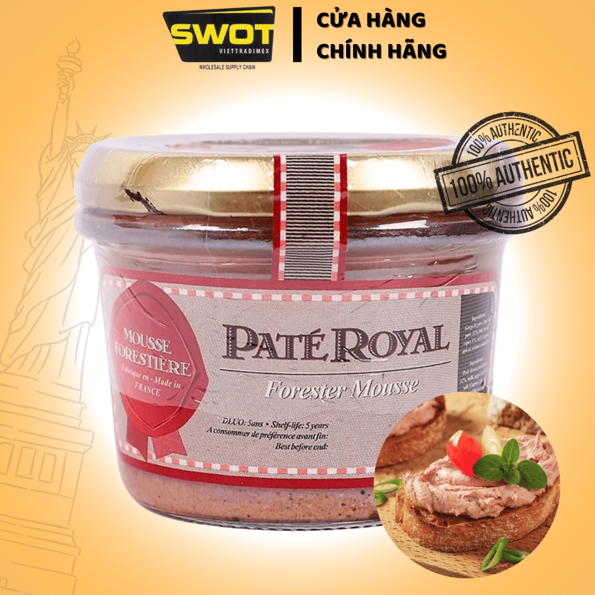 Pate Royal gan ngỗng Made in FRANCE 180g, thơm ngon, đậm vị, nguyên liệu tự nhiên phù hợp dùng cho gia đình, có thể ăn kèm cùng bánh mì hoặc dùng trực tiếp - SWOT