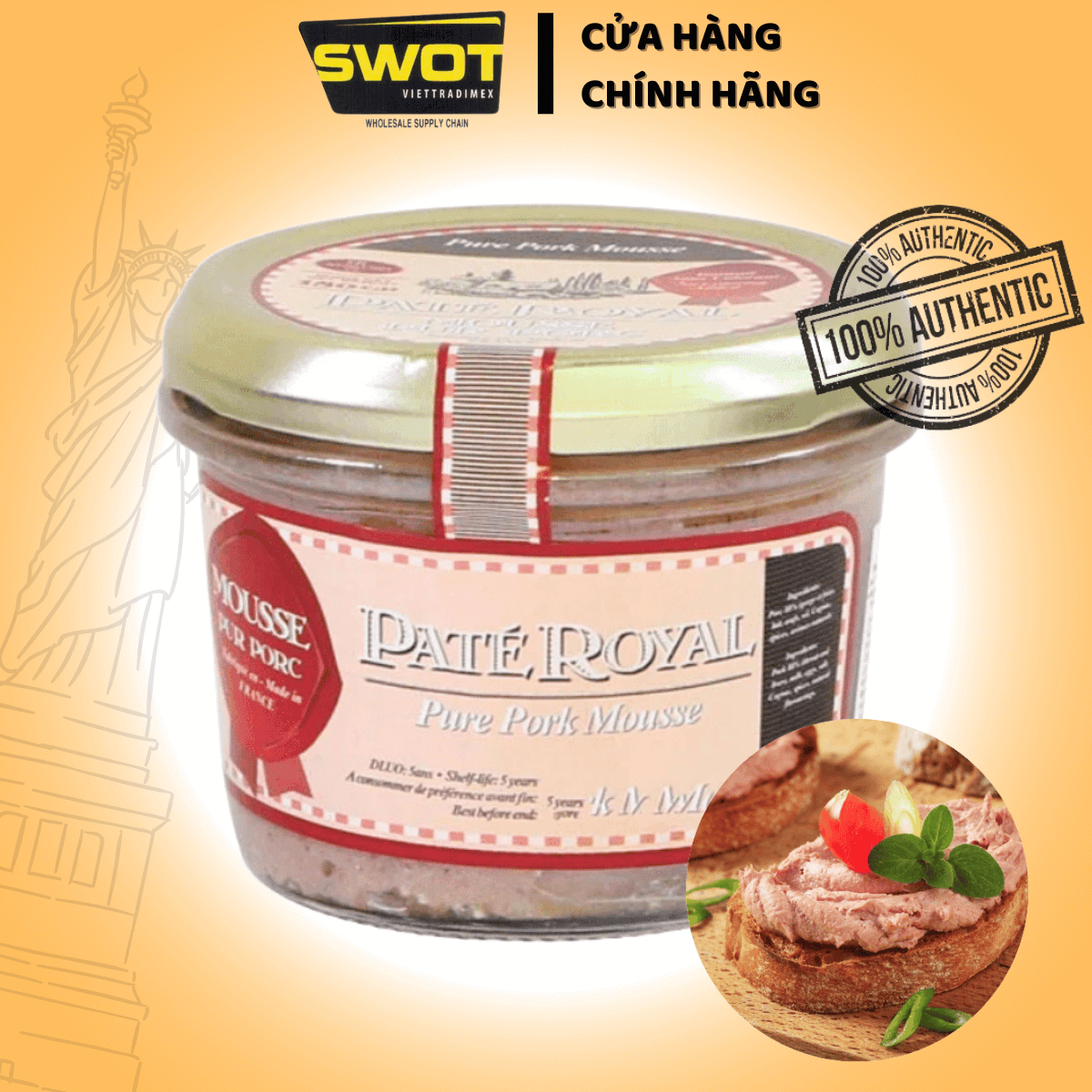 Pate Royal gan ngỗng Made in FRANCE 180g, thơm ngon, đậm vị, nguyên liệu tự nhiên phù hợp dùng cho gia đình, có thể ăn kèm cùng bánh mì hoặc dùng trực tiếp - SWOT