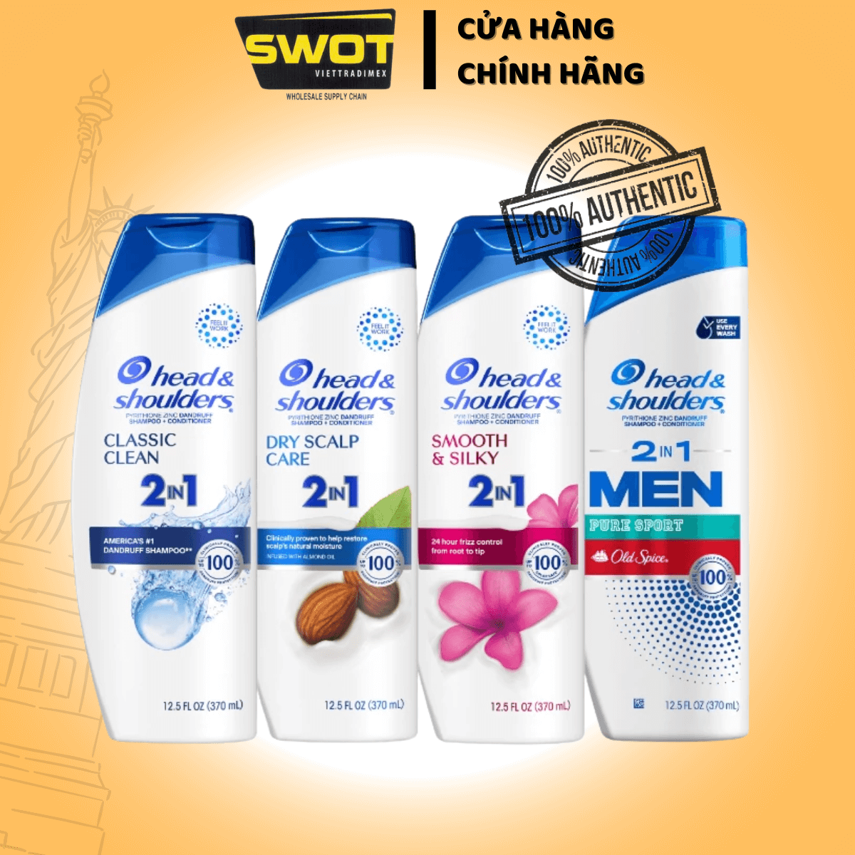 Dầu Gội Và Xả 2in1 Sạch Gàu HEAD & SHOULDERS Mỹ Sạch Sâu/ Dành Cho Da Đầu Khô/ Suôn Mượt/ Hương Nước Hoa - Chai 370ML - SWOT