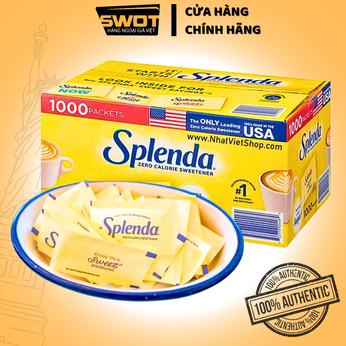 Combo 50 gói Đường ăn kiêng SPLENDA Mỹ, Đường thiên nhiên không calorie Mỹ, hỗ trợ ăn kiêng giảm cân - SWOT