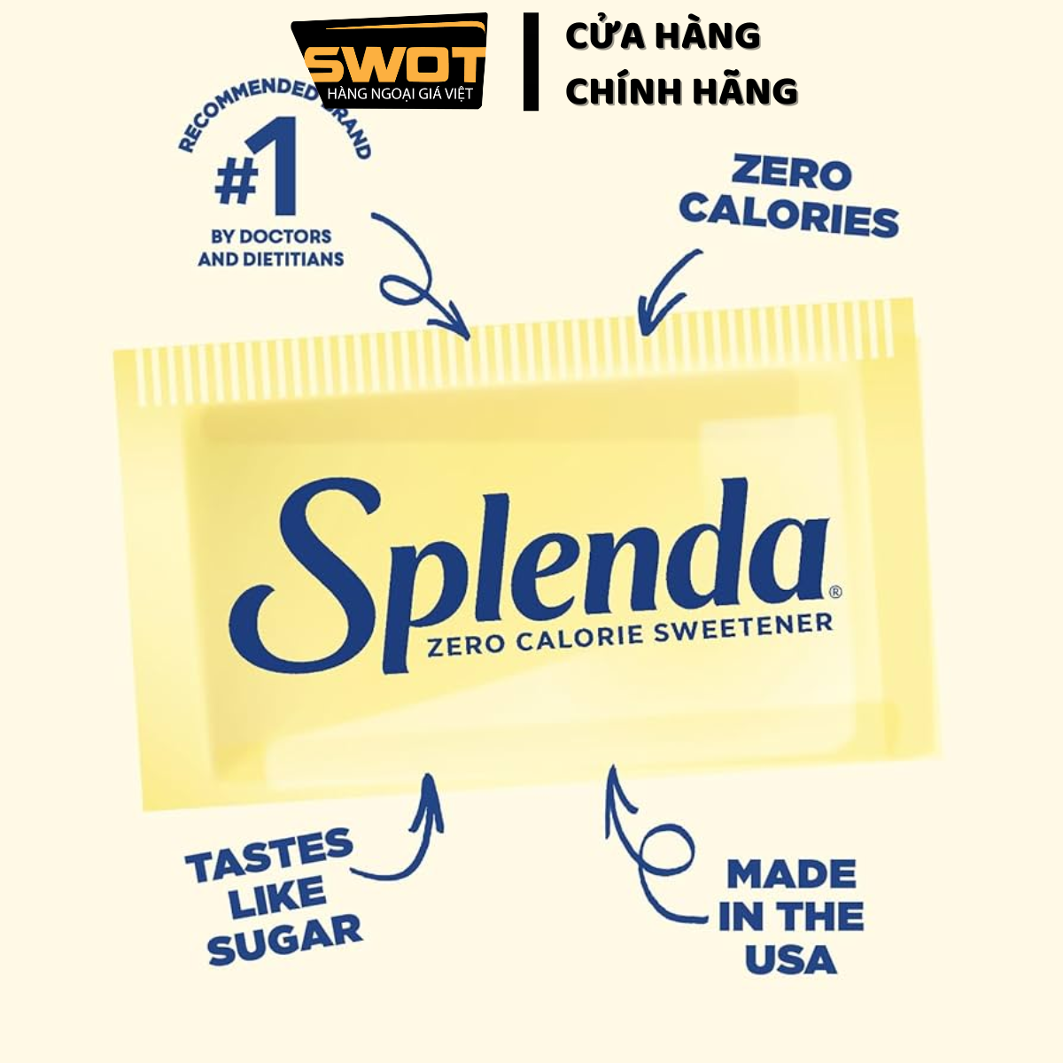 Combo 50 gói Đường ăn kiêng SPLENDA Mỹ, Đường thiên nhiên không calorie Mỹ, hỗ trợ ăn kiêng giảm cân - SWOT