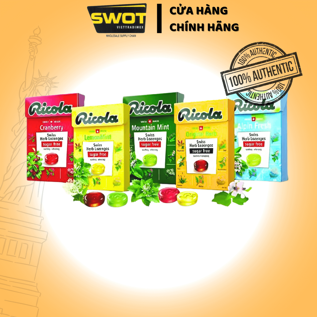 Kẹo Ngậm Thảo Mộc Ricola nhiều vị không đường được nhập khẩu chính hãng từ Thụy Sỹ - SWOT