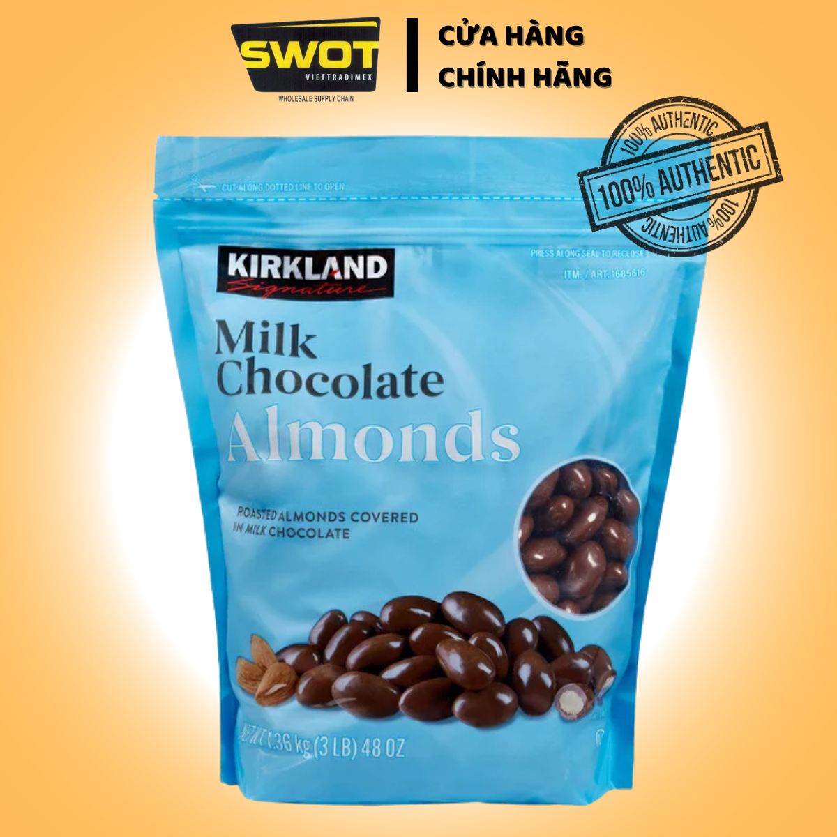 Socola sữa hạnh nhân Kirkland Milk Chocolate Almonds Mỹ, nhân hạt giòn béo, thơm ngon thượng hạng - SWOT