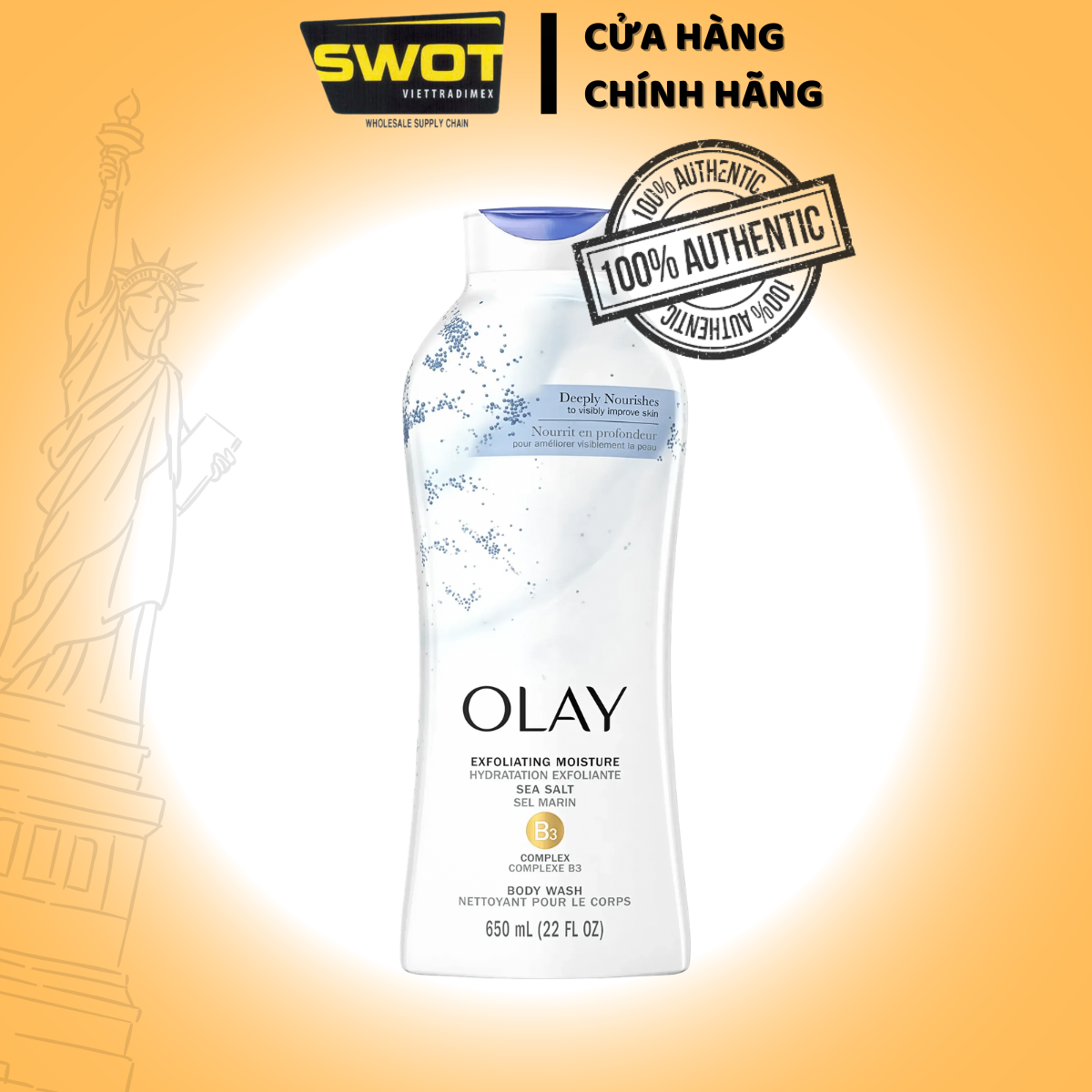 Sữa tắm OLAY Mỹ 650ml & 887ml, Hương Dâu I Bơ Hạt Mỡ I Muối Biển I Tẩy Tế Bào Chết - SWOT