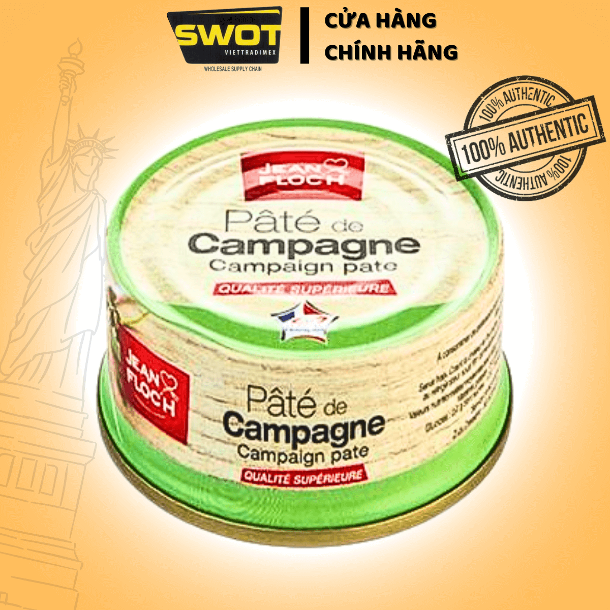 Pate JEAN.FLOCH gan heo Made in France 78g, hương vị đậm đà, mặn ngọt vừa phải, có thể kèm cùng bánh mì hoặc là sự kết hợp với các món ăn nhẹ hằng ngày, có thể dùng trực tiếp - SWOT