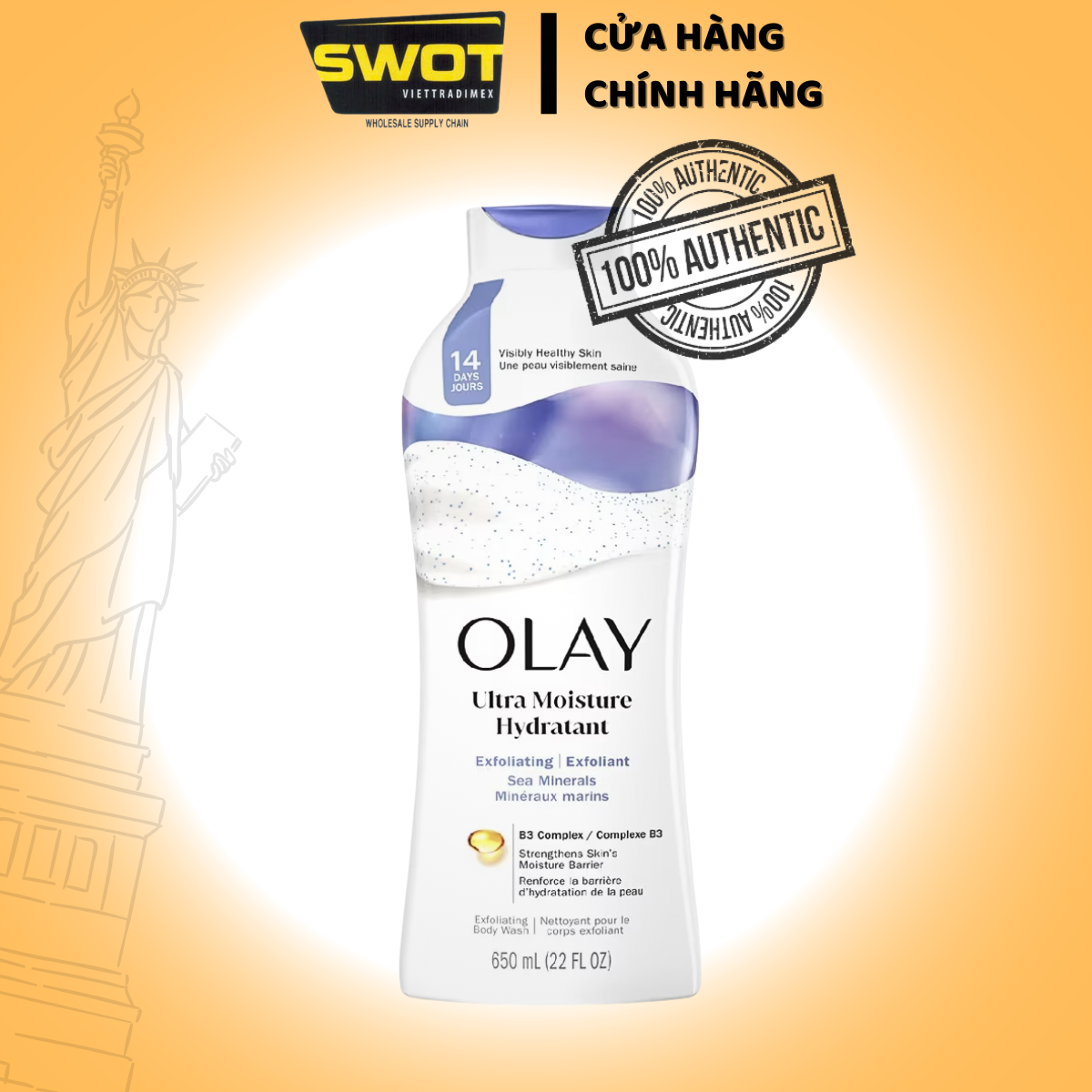 Sữa tắm OLAY Mỹ 650ml & 887ml, Hương Dâu I Bơ Hạt Mỡ I Muối Biển I Tẩy Tế Bào Chết - SWOT