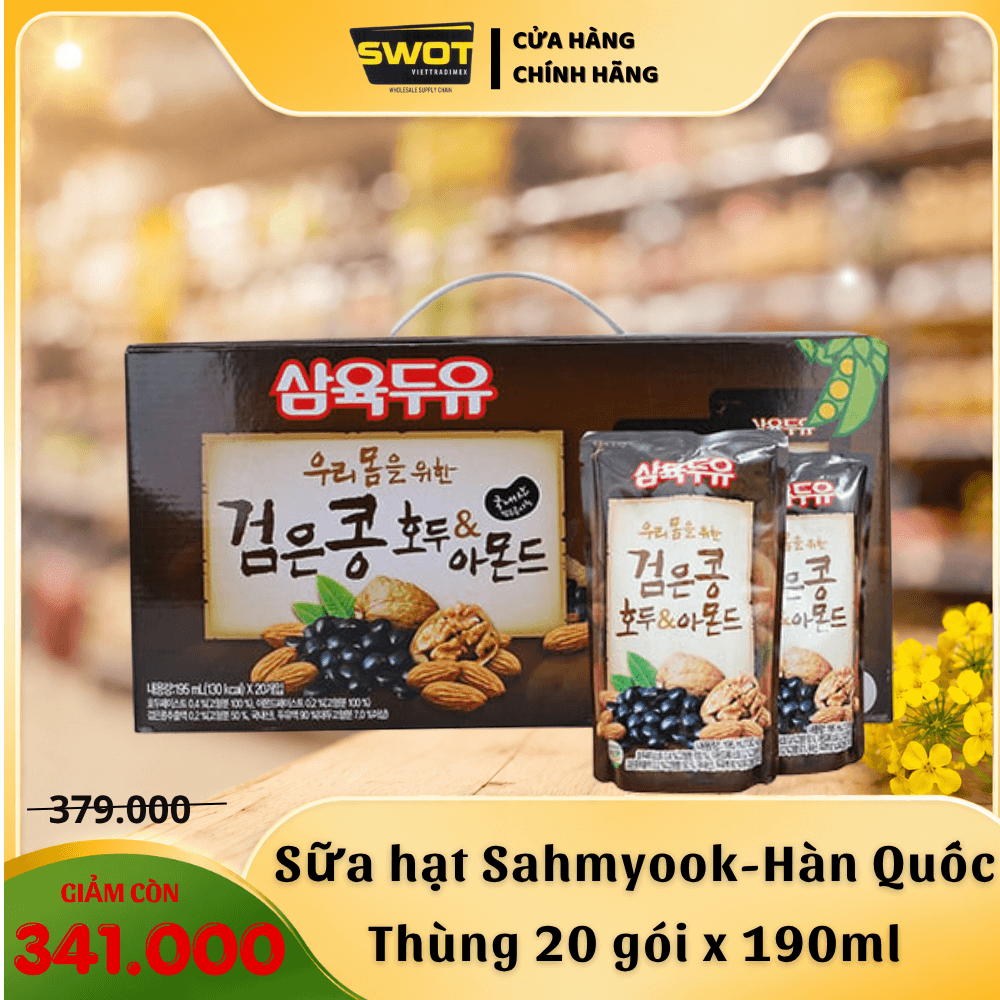 Thùng 20 Sữa hạt Óc Chó, Đậu Đen, Hạnh Nhân Sahmyook Hàn Quốc 190ml