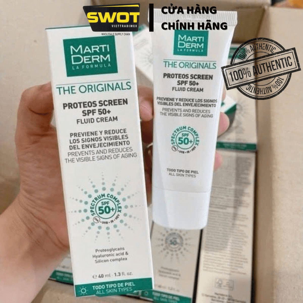 Kem Chống Nắng MartiDerm The Originals Proteos Screen Fluid Cream SPF50 40ML của Tây Ban Nha, chống nắng hiệu quả, bảo vệ tối ưu, cấp ẩm, kết cấu mỏng nhẹ, không nhờn rít - SWOT