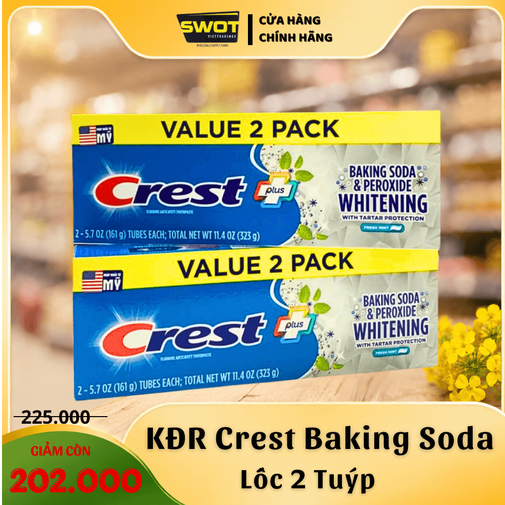LỐC 2 TUYP KEM ĐÁNH RĂNG CREST BAKING SODA - MỸ