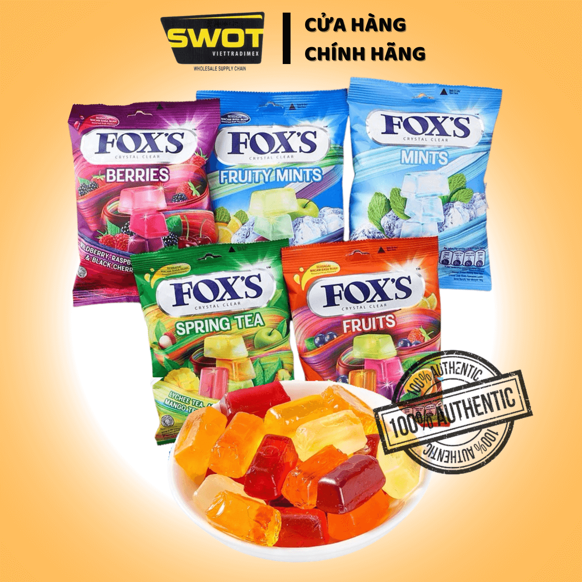 Kẹo trái cây Fox's nhiều vị, kẹo trái cây tự nhiên, an toàn sức khỏe, kẹo thơm, chua ngọt tự nhiên - SWOT
