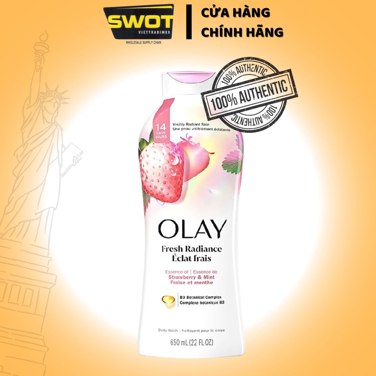 Sữa tắm OLAY Mỹ 650ml & 887ml, Hương Dâu I Bơ Hạt Mỡ I Muối Biển I Tẩy Tế Bào Chết - SWOT