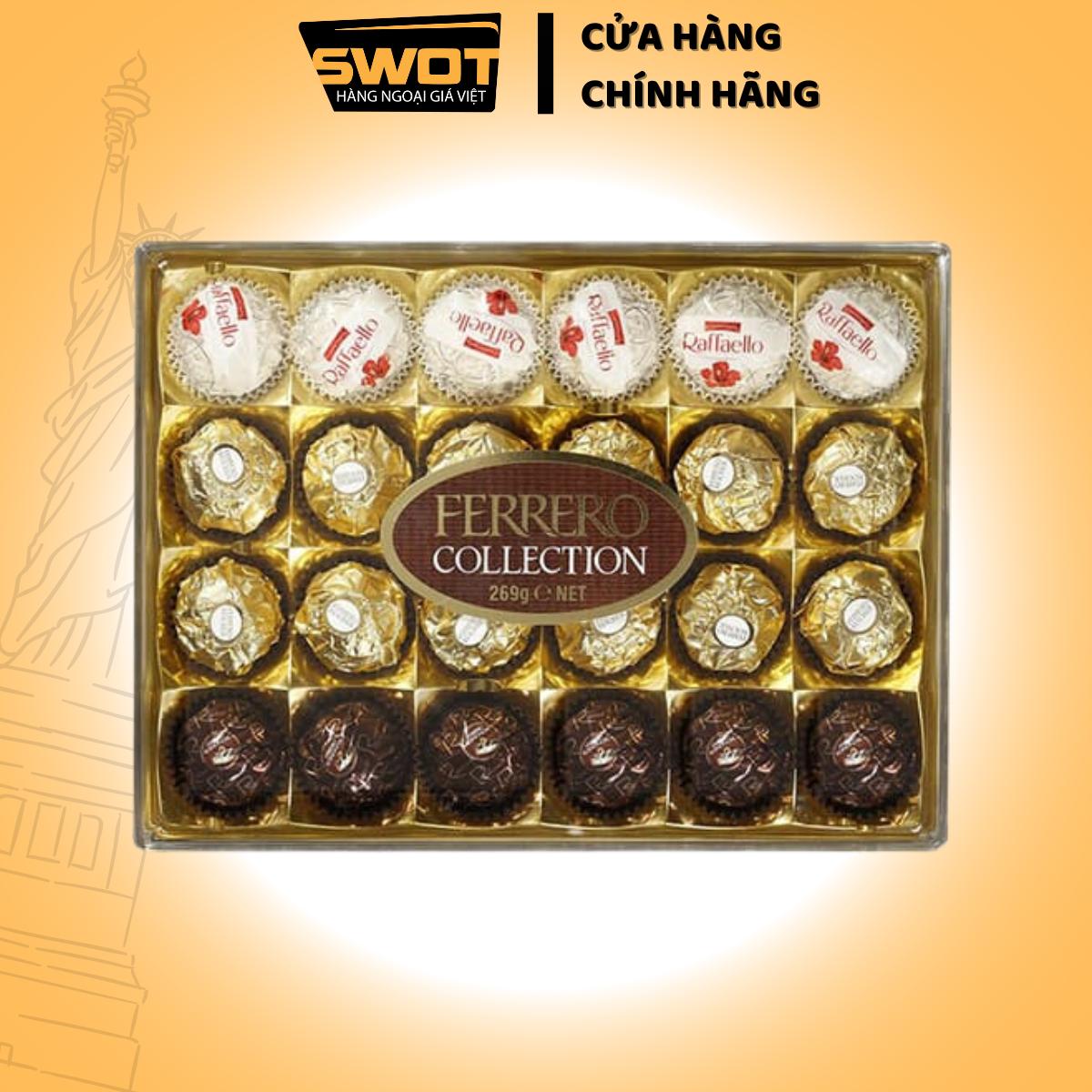 Socola Ferrero Collection Cao Cấp của Ý, thơm ngon đậm vị, được bọc một lớp socola sữa bên ngoài kết hợp cùng các loại hạt, có nhân kem và hạt dẻ bên trong - SWOT