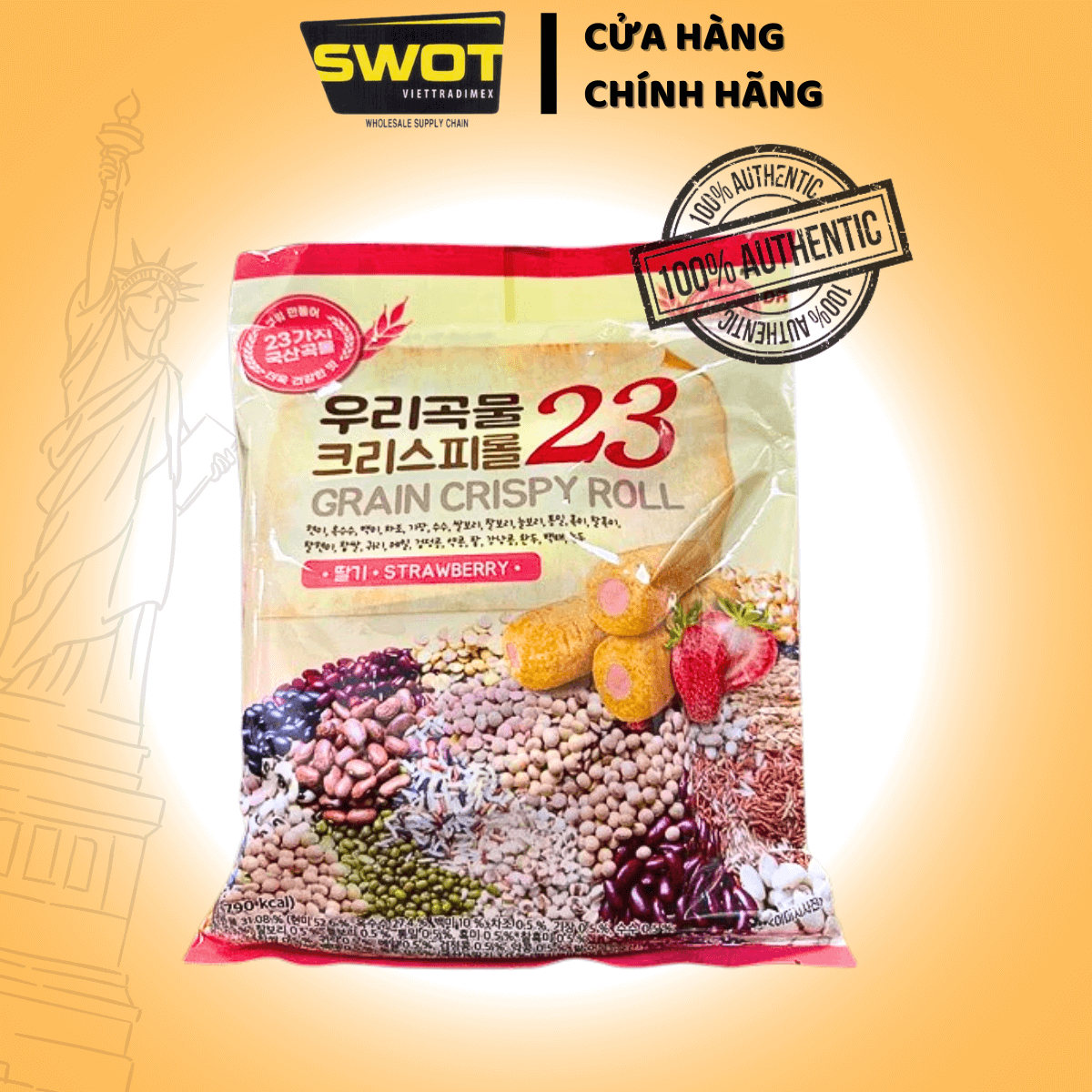 BÁNH NGŨ CỐC GRAIN CRISPY ROLL HÀN QUỐC 150gr - 3 vị Choco, Cheese và Dâu với 23 loại ngủ cốc Cung cấp năng lượng và dinh dưỡng - SWOT