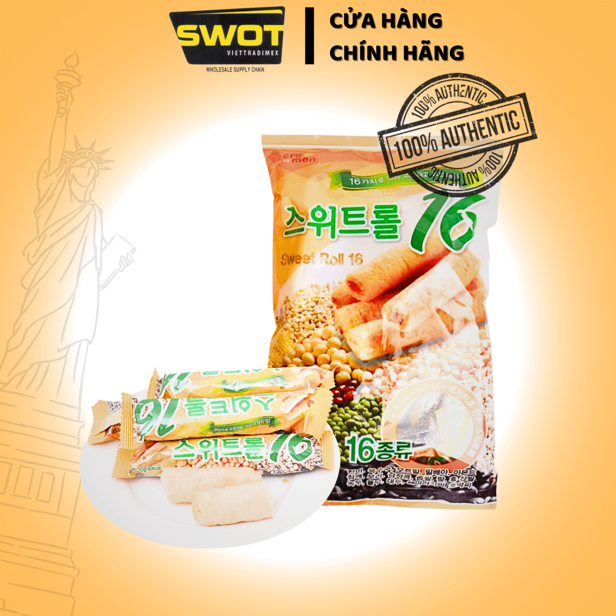 Bánh Sweet Roll 16 190g Đài Loan là một loại bánh quy giòn tan, thơm ngon với sự kết hợp độc đáo giữa 16 loại hạt dinh dưỡng - SWOT