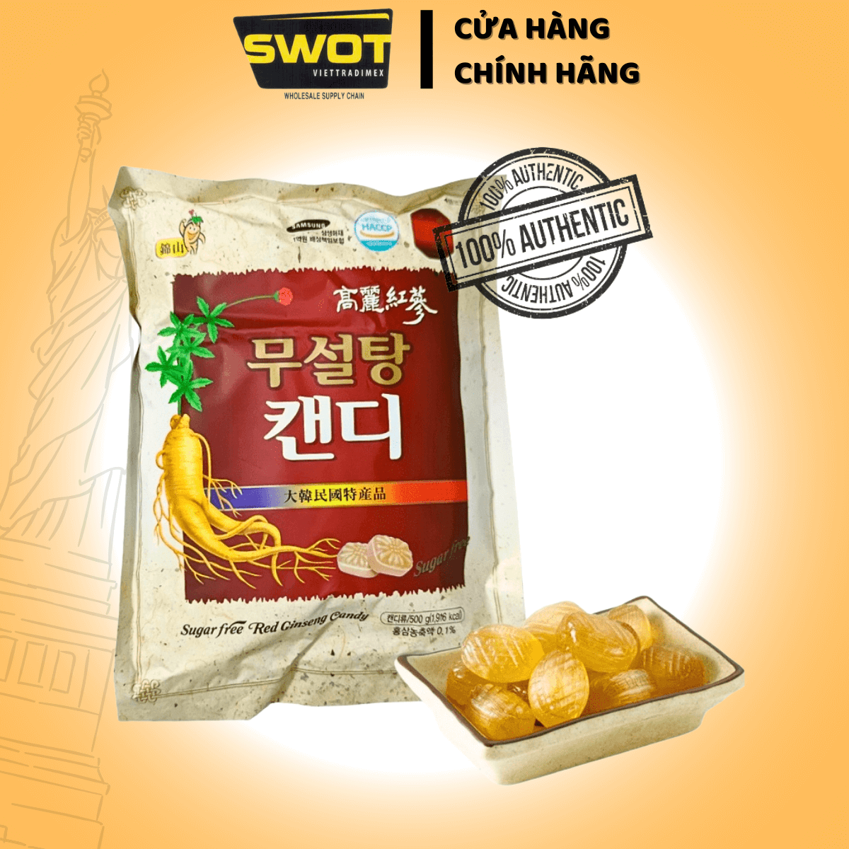 Kẹo Hồng Sâm Không Đường Hàn Quốc - 500gr thành phần tự nhiên như hồng sâm và các loại thảo mộc - SWOT