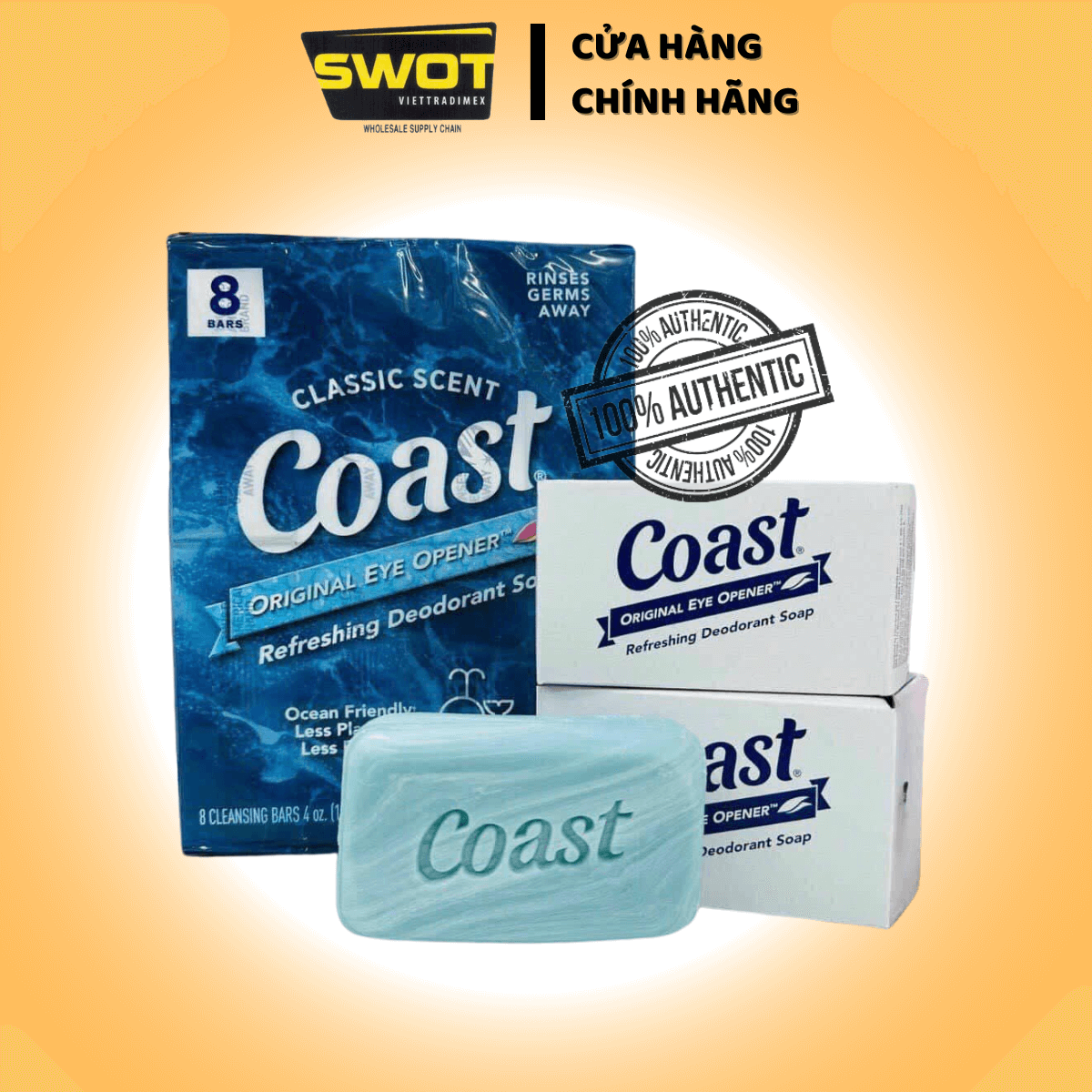 Lốc 8 cục Xà bông Coast Classic Scent Mỹ 113g, làm sạch vi khuẩn, mùi dịu nhẹ an toàn - SWOT