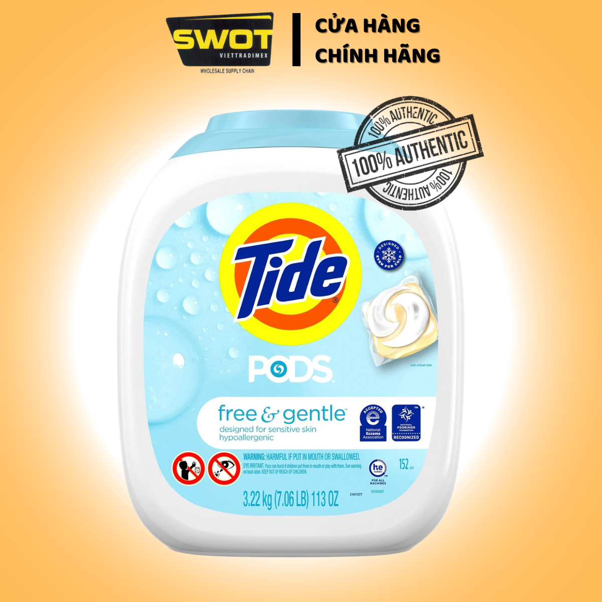 Viên giặt xả Tide Pods Free&Gentlea Mỹ 3.22kg 152 Viên giặt da nhạy cảm tẩy sạch vết bẩn mềm vải - SWOT