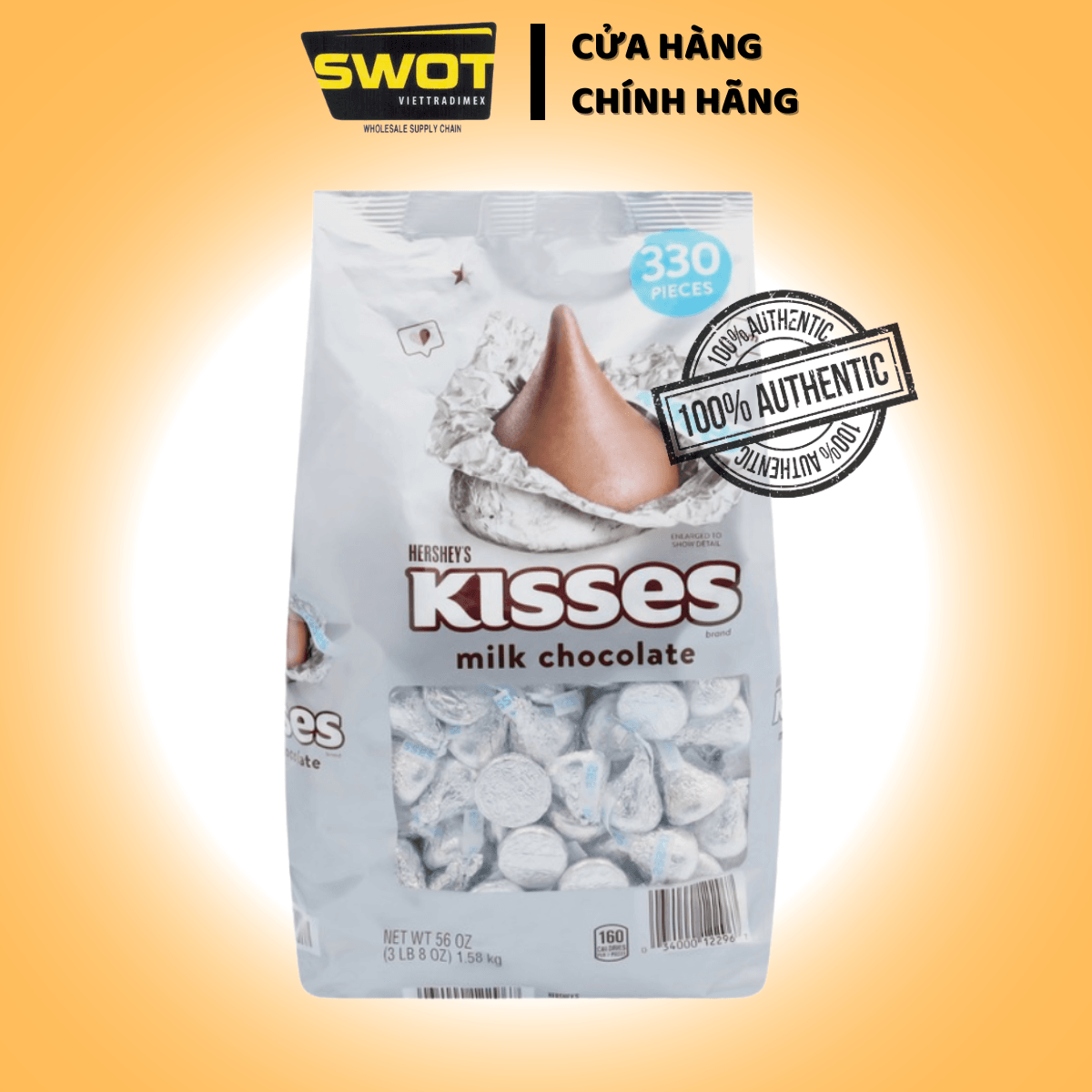 Socola sữa Hershey's Kisses Milk Mỹ 1.58kg 330 viên, Chocolate kem sữa vị đắng vừa không ngọt gắt, chính hãng Hershey Mỹ