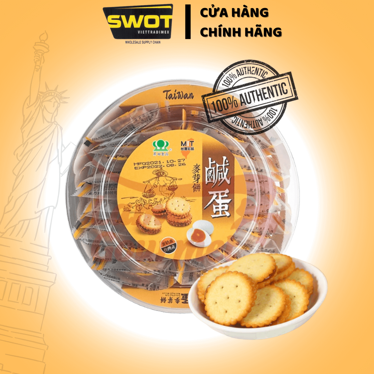 BÁNH QUY TRỨNG MUỐI ĐÀI LOAN HỘP 180g, Bánh có vị béo, mặn mặn ngọt ngọt - SWOT